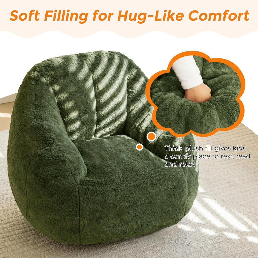 Faux Fur Green Kids Back Support Bean Bag