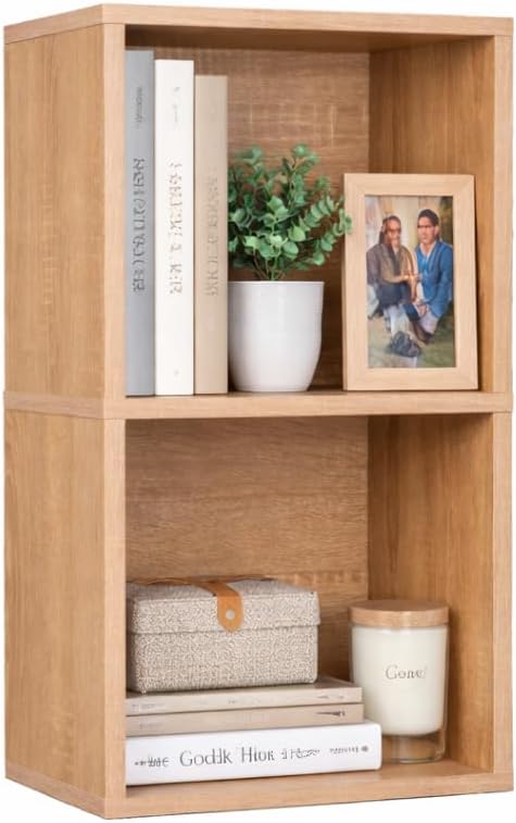 2-Cube Oak Wooden Storage Bookshelf
