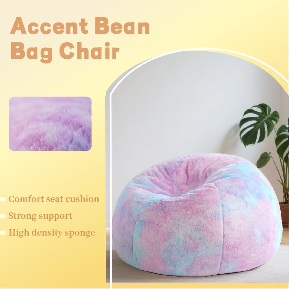 Rainbow Rabbit Fur Kids Bean Bag Chair