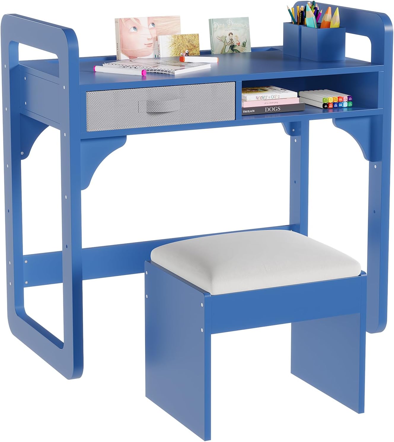 Blue Wooden Kids Desk And Chair Set