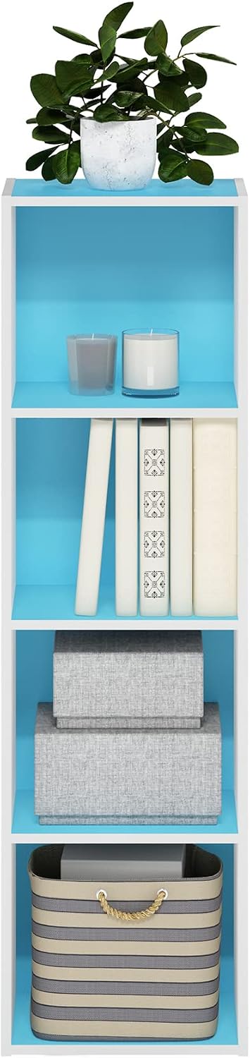 4-Tier Light Blue White Open Bookshelf