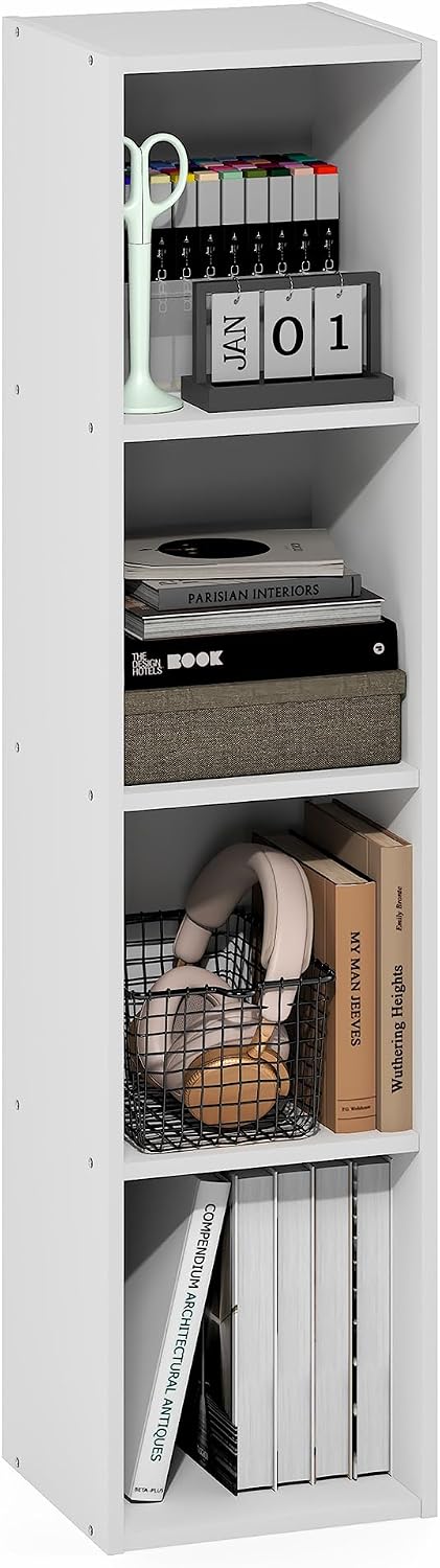 4-Tier Narrow White Standing Bookshelf