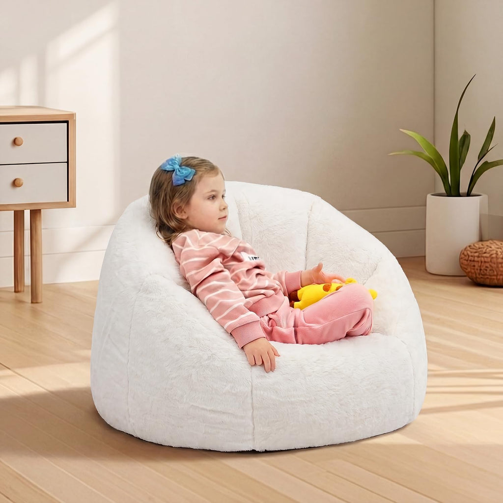 White Faux Fur Mini Kids Bean Bag Chair
