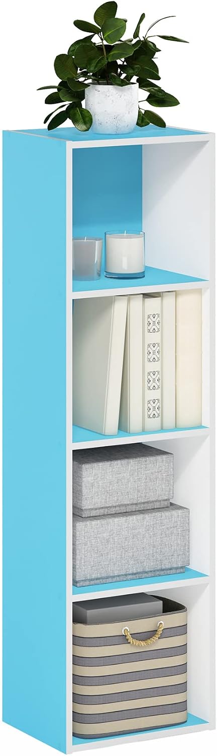 4-Tier Light Blue White Open Bookshelf