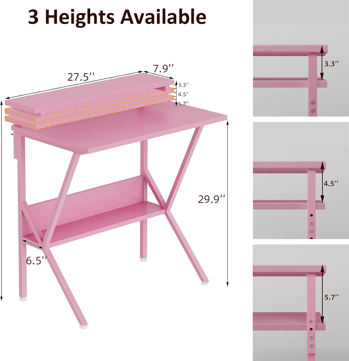Pink Compact Computer Desk With Storage