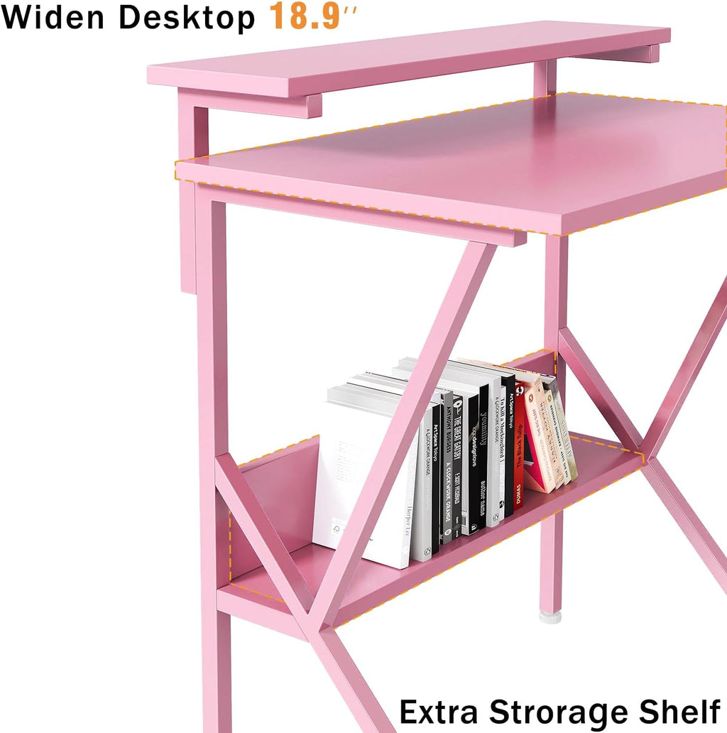 Pink Compact Computer Desk With Storage