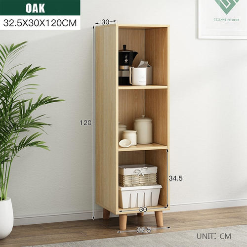 3-Cube Oak Low Open Storage Bookcase