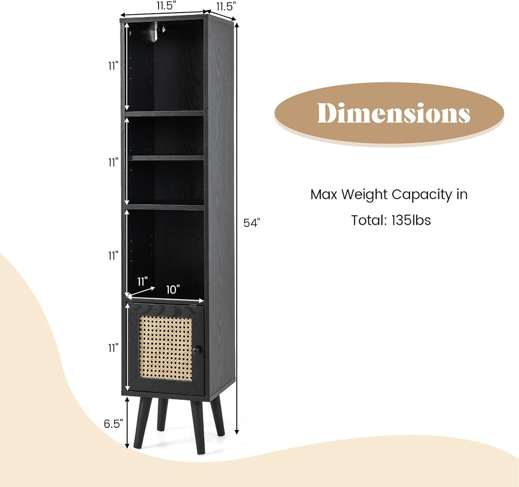 4-Cube Black Slim Storage Bookcase With Door