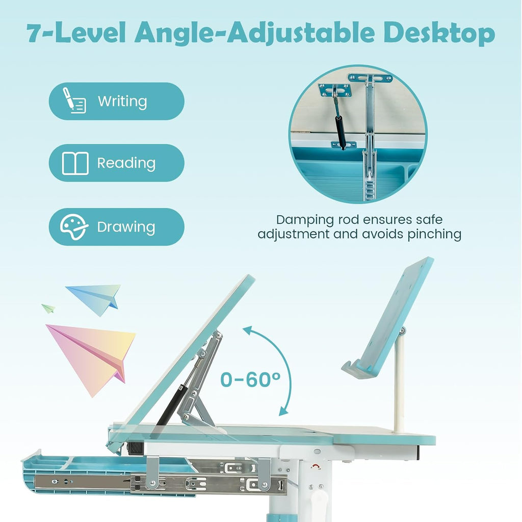 Blue Adjustable Ergonomic Kids Study Desk