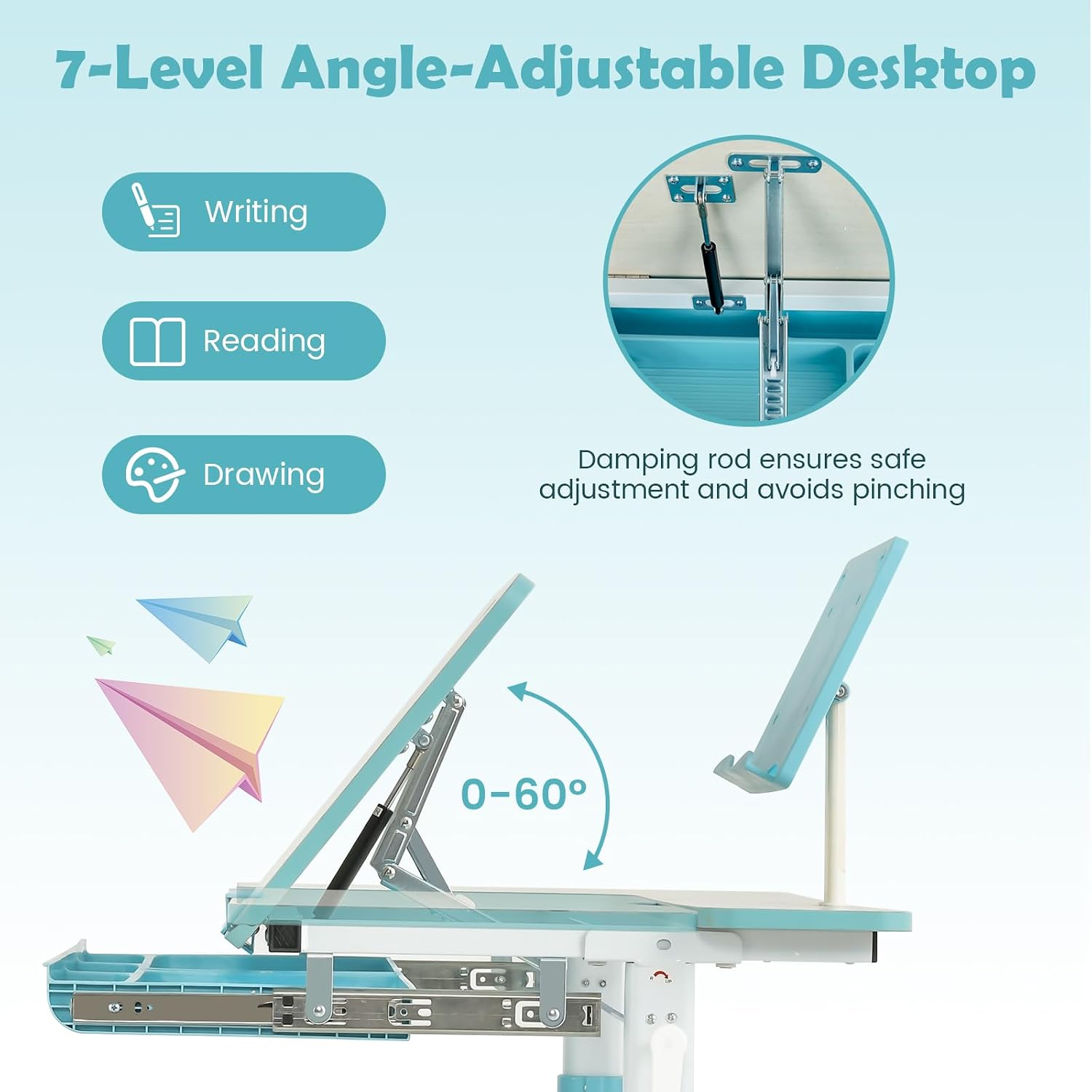Blue Adjustable Ergonomic Kids Study Desk