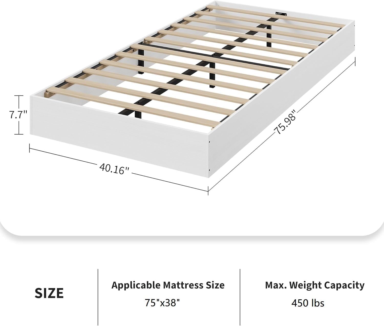 White Twin Wood Platform Bed Frame