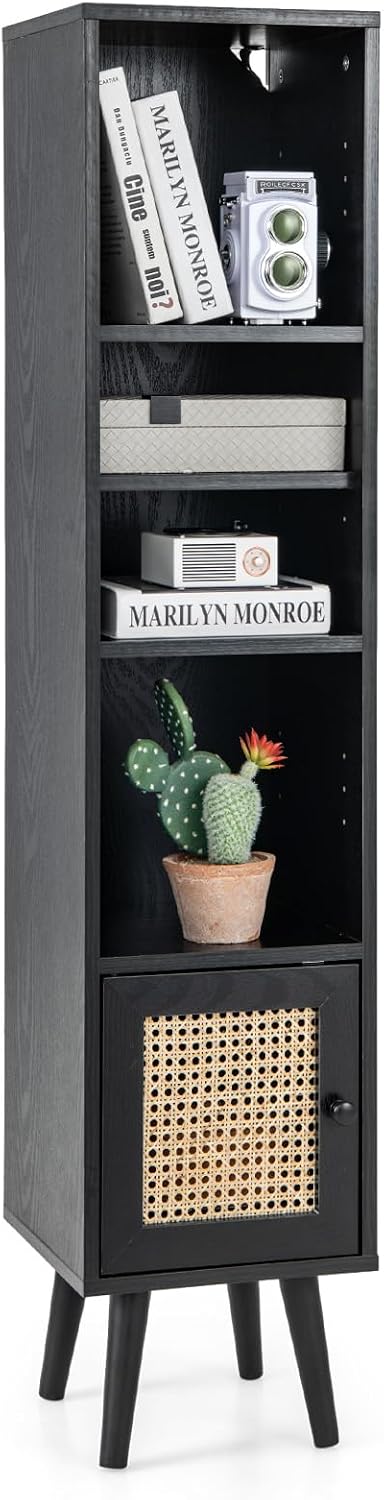 4-Cube Black Slim Storage Bookcase With Door