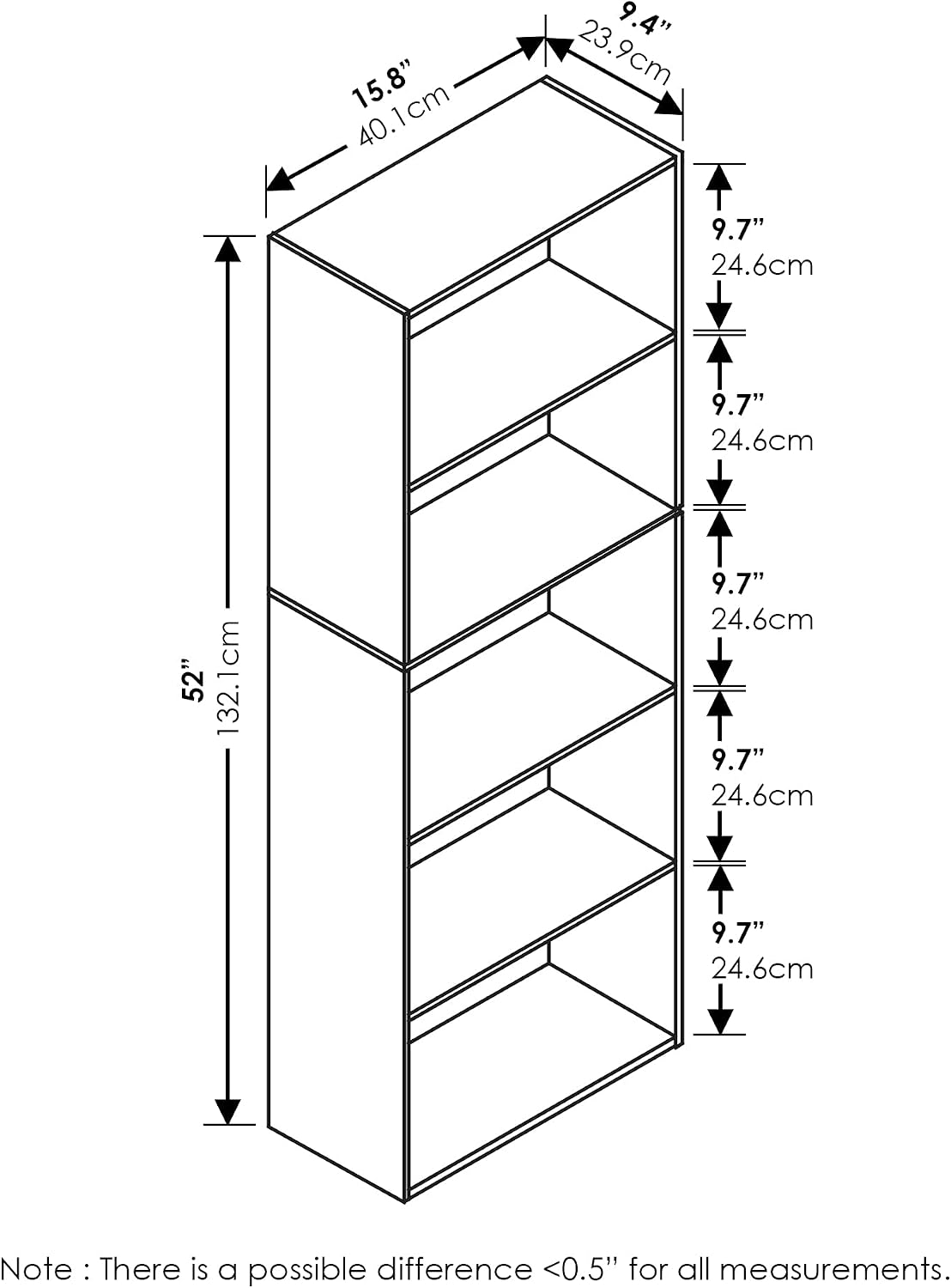 5-Cube White Open Storage Bookshelf