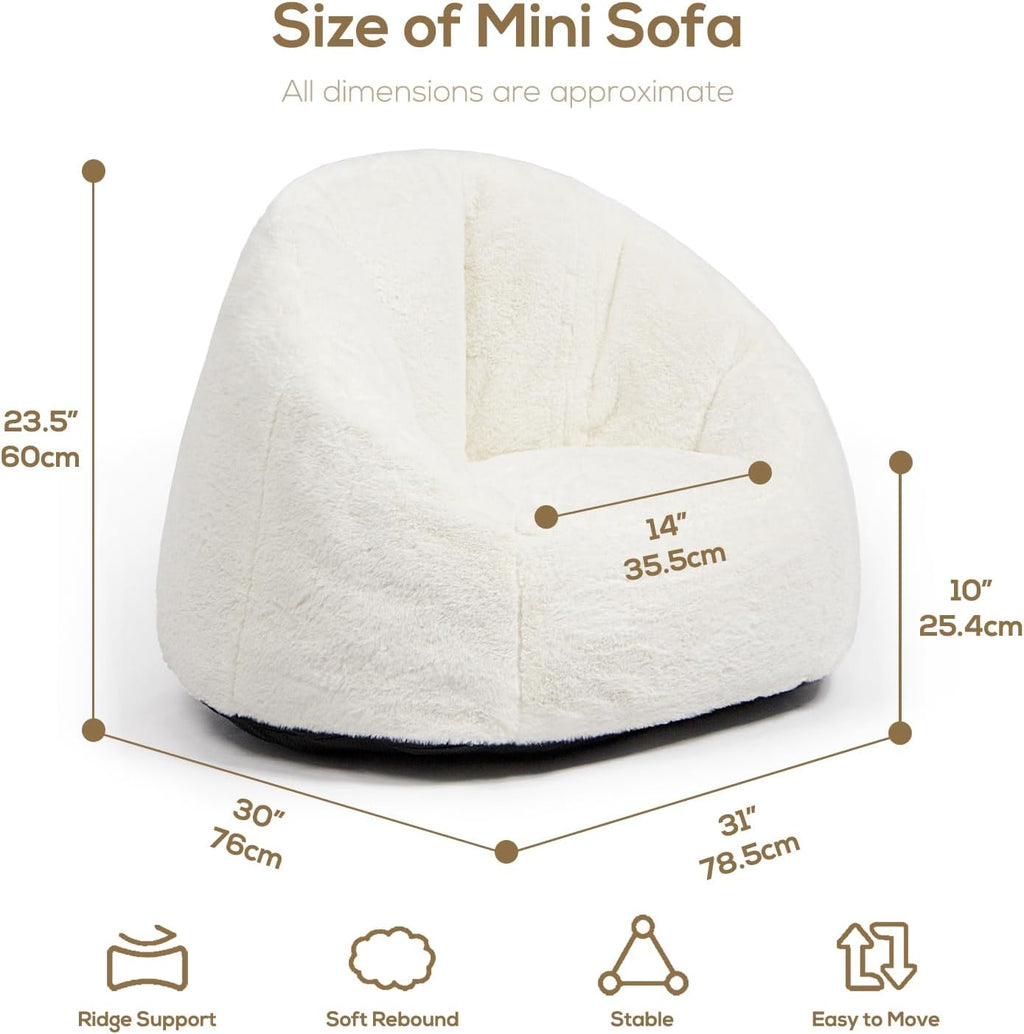 White Faux Fur Mini Kids Bean Bag Chair