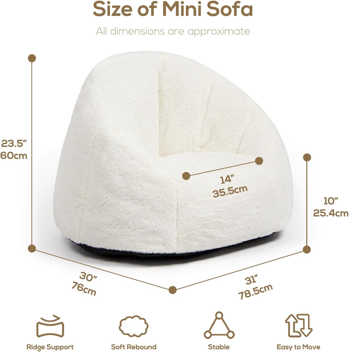 White Faux Fur Mini Kids Bean Bag Chair