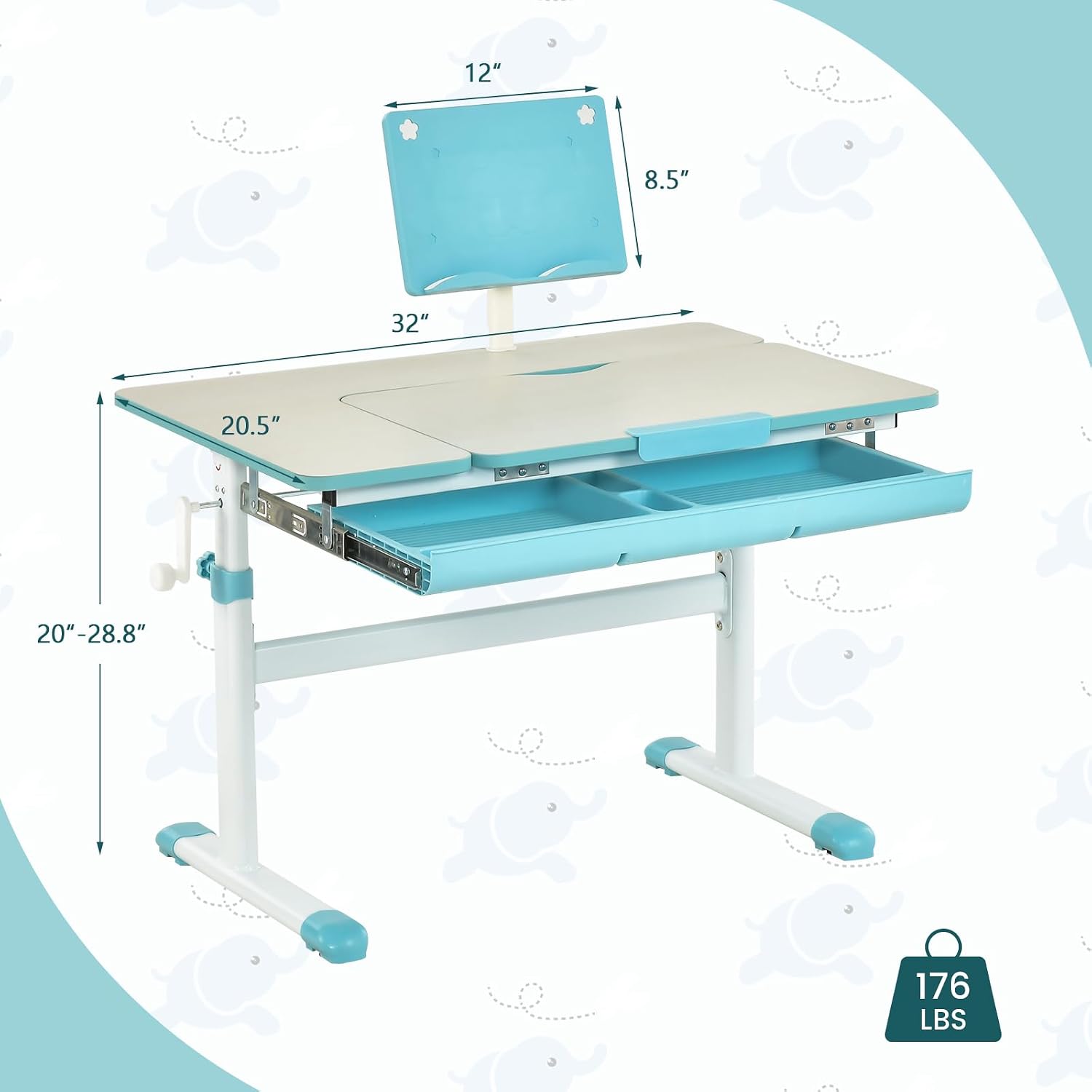 Blue Adjustable Ergonomic Kids Study Desk
