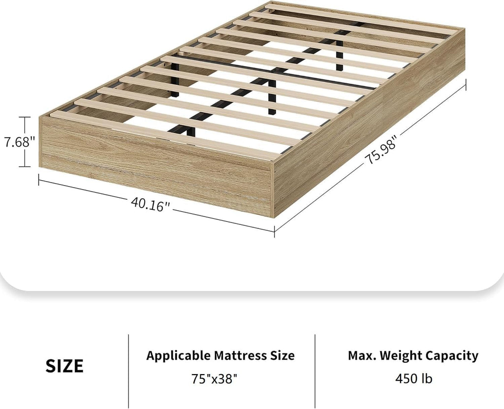 Golden Tan Twin Solid Wood Platform Bed Frame