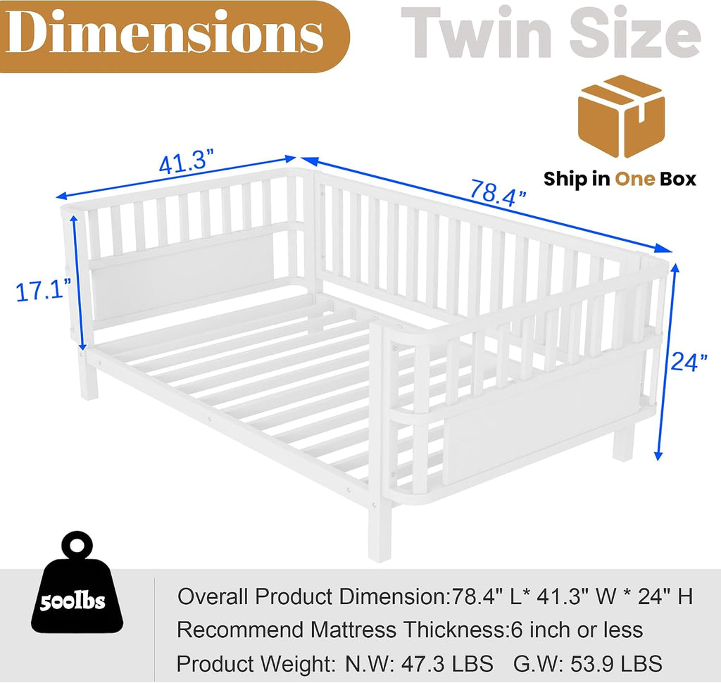 White Montessori Twin Kids Bed