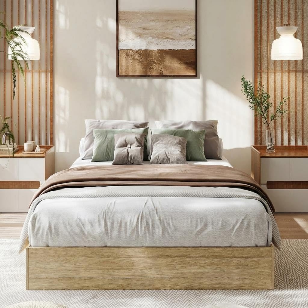Golden Tan Twin Solid Wood Platform Bed Frame