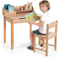 Adjustable Wood Kids Desk Chair Set With Hutch
