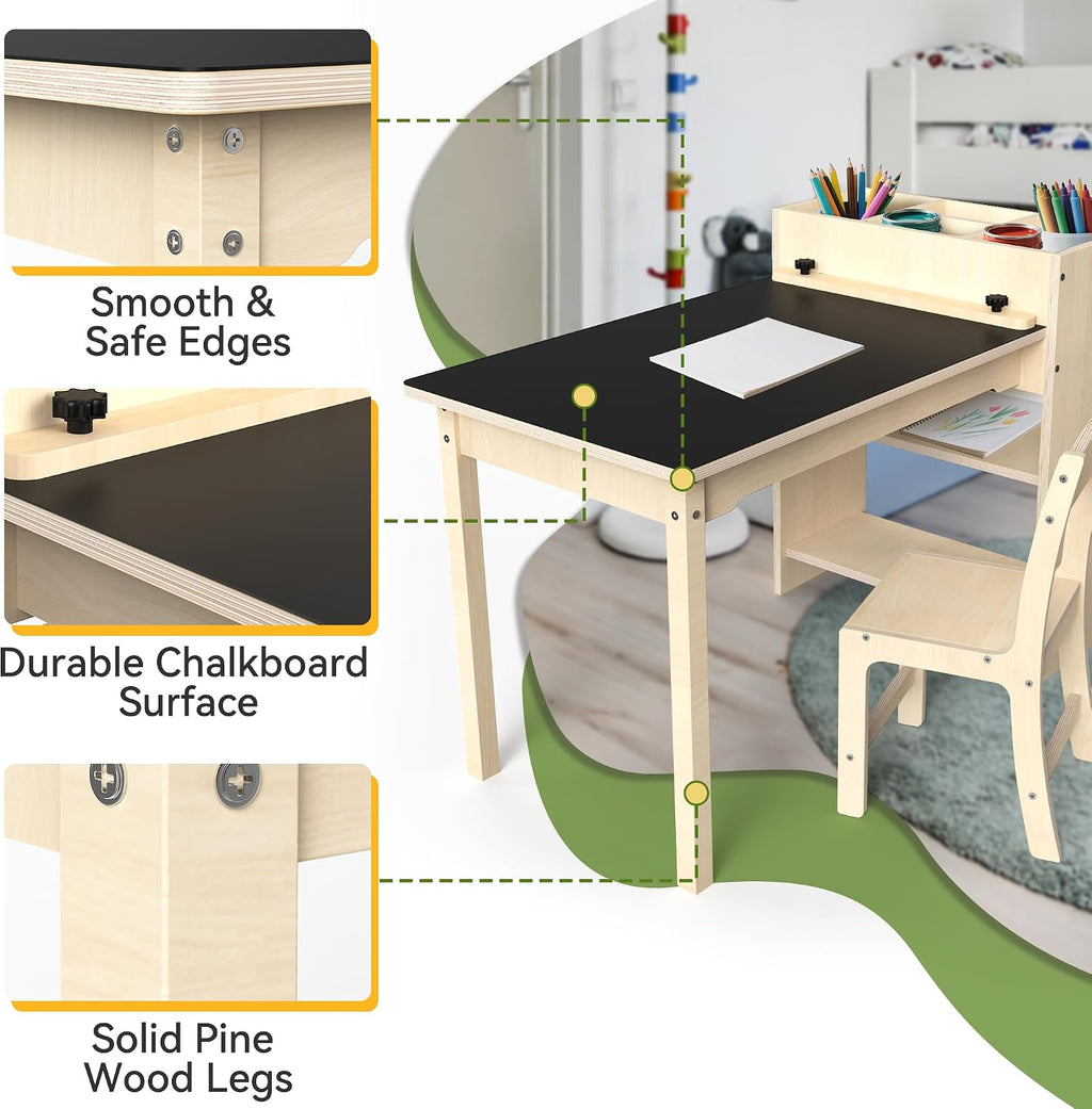 Beech Wood Kids Art Table Chair Set With Storage