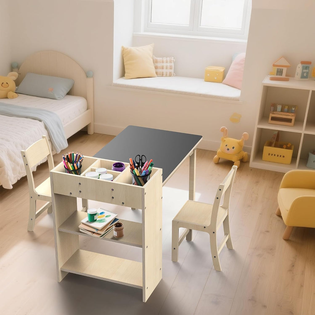 Beech Wood Kids Art Table Chair Set With Storage
