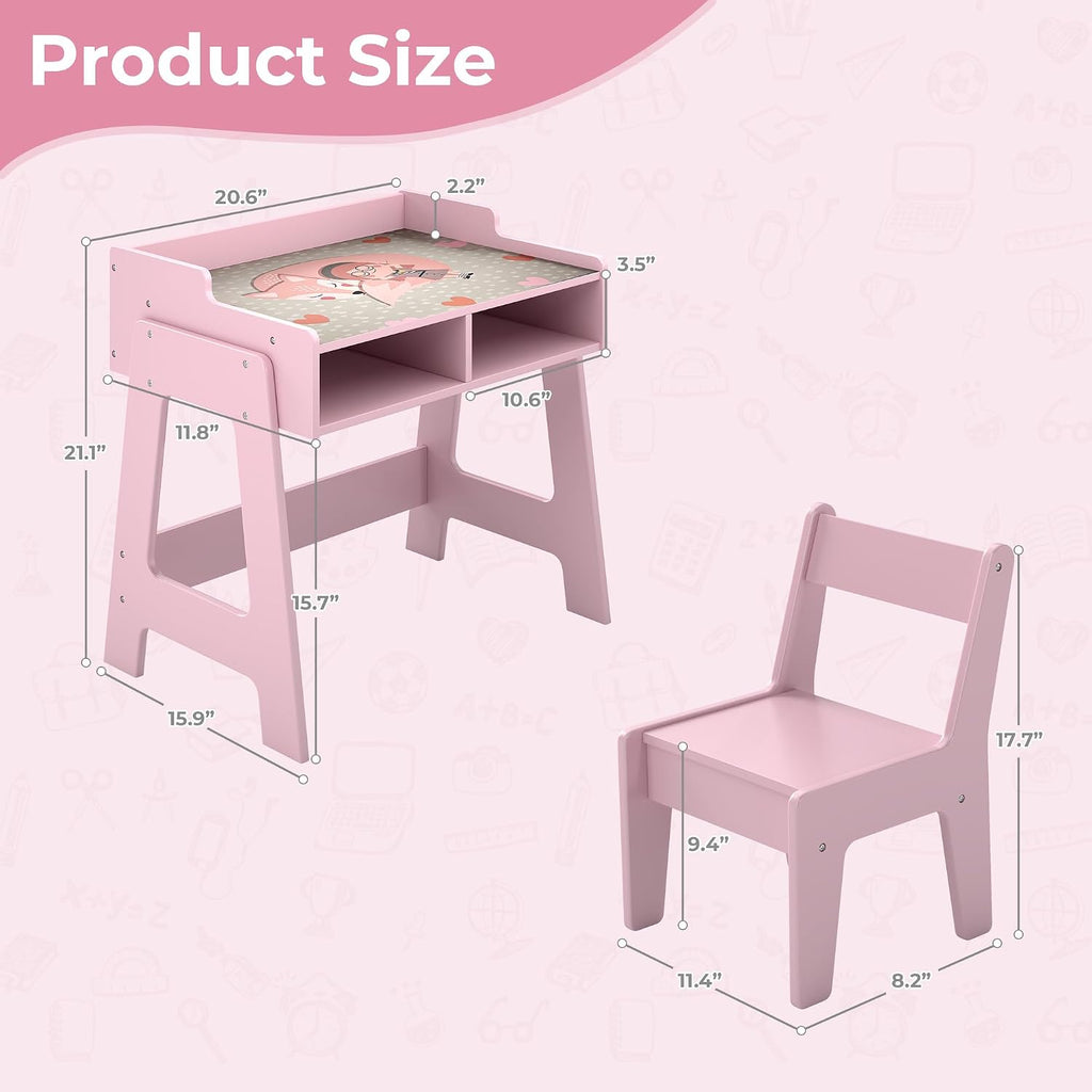 Pink Wooden Kids Activity Table Chair Set