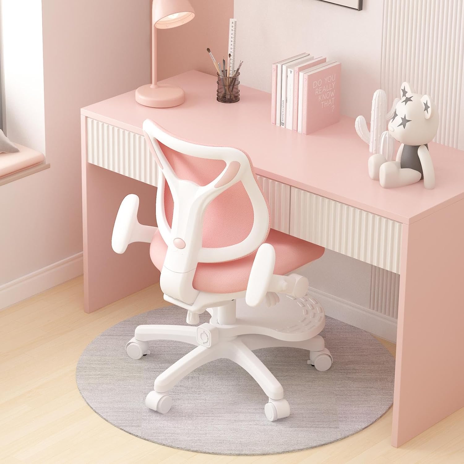 Pink Ergonomic Adjustable Kids Mesh Desk Chair
