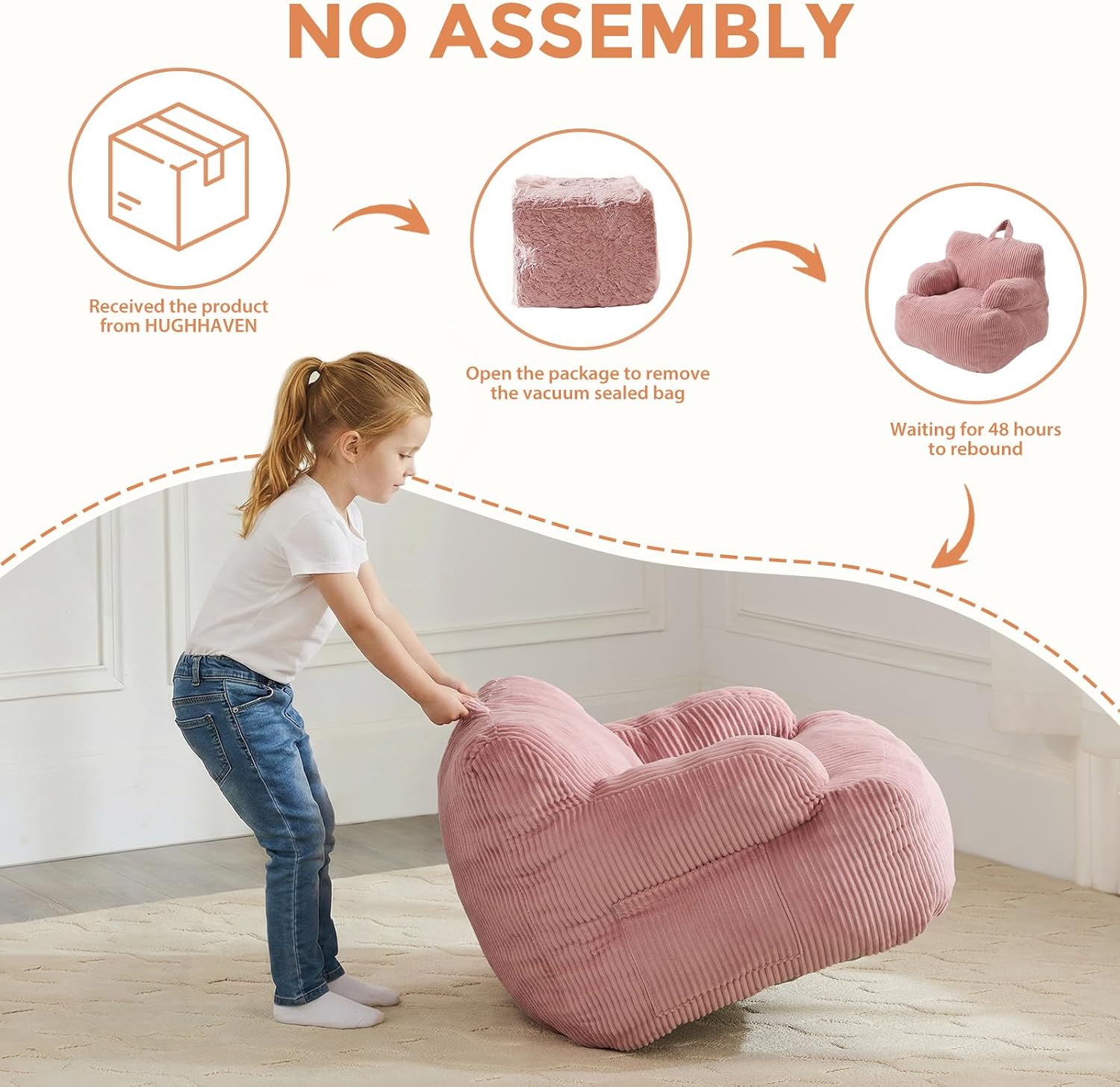 Pink Kids Armrest Bean Bag Chair