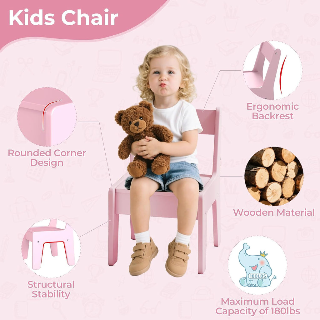 Pink Wooden Kids Activity Table Chair Set