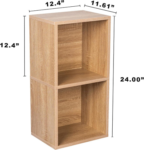 2-Cube Oak Wooden Storage Bookshelf