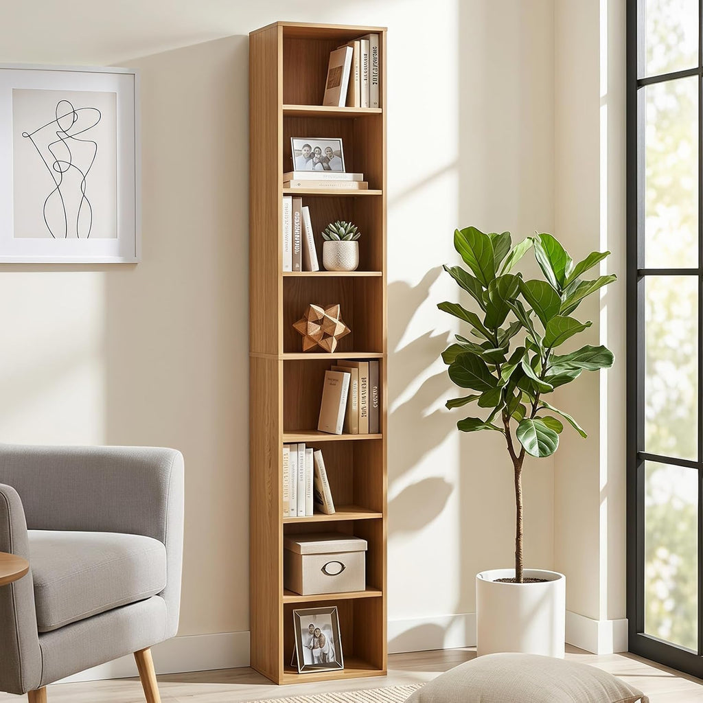 8-Cube Natural Slim Media Storage Bookcase