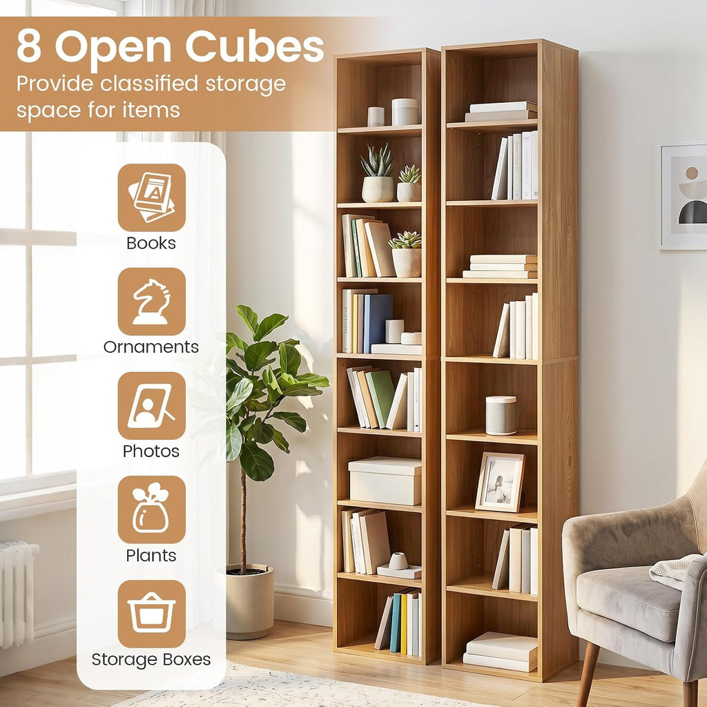 8-Cube Natural Slim Media Storage Bookcase