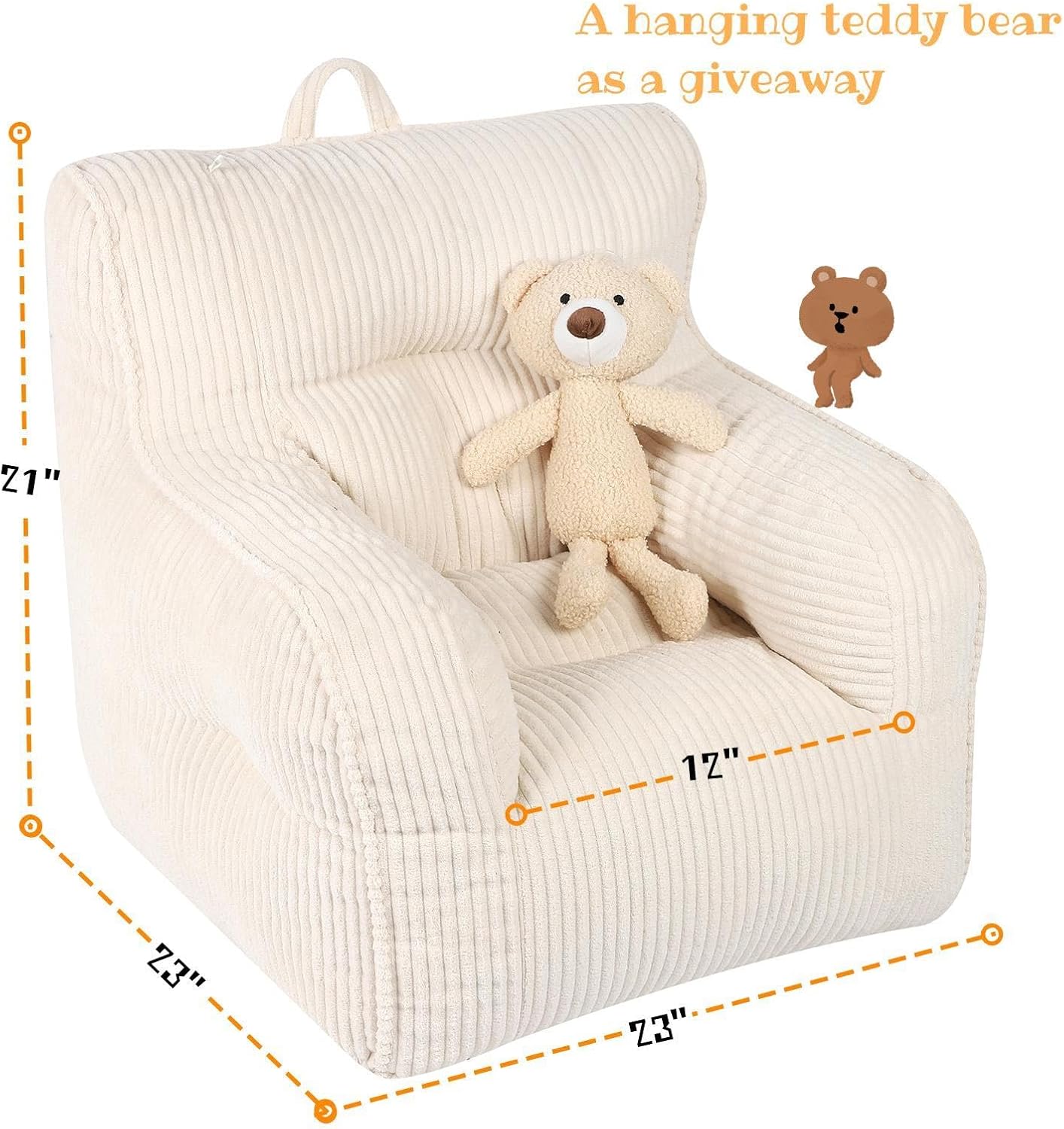 Plush Bear Kids Bean Bag Chair Beige