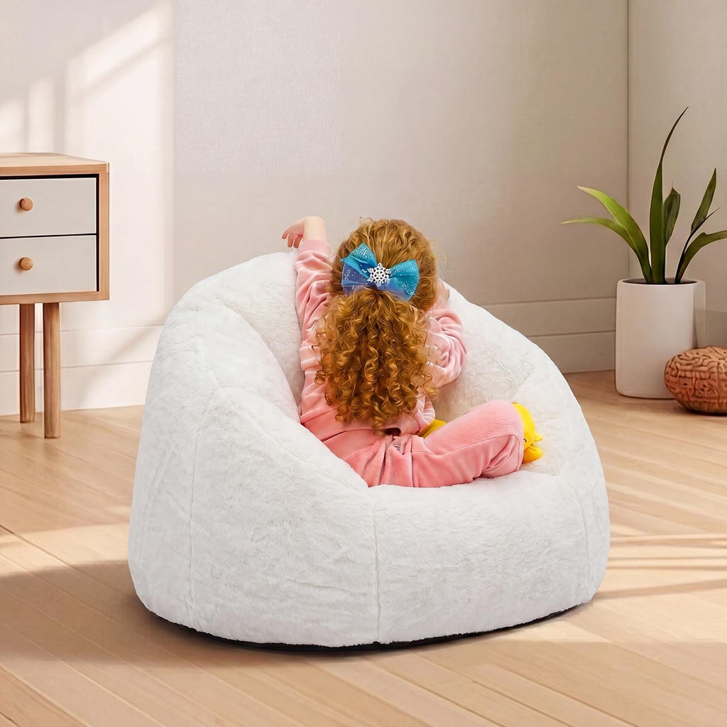 White Faux Fur Mini Kids Bean Bag Chair