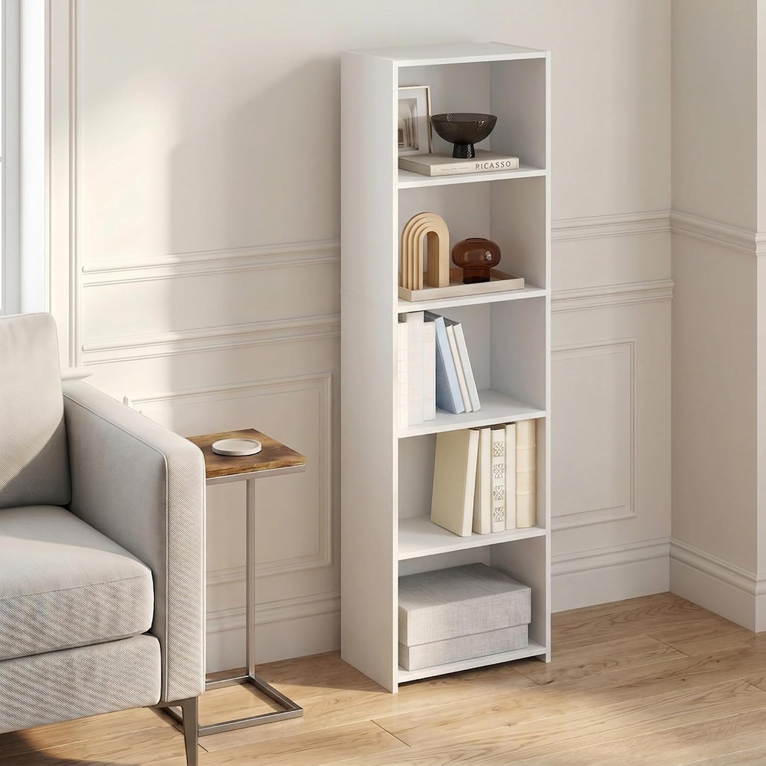 5-Cube White Open Storage Bookshelf