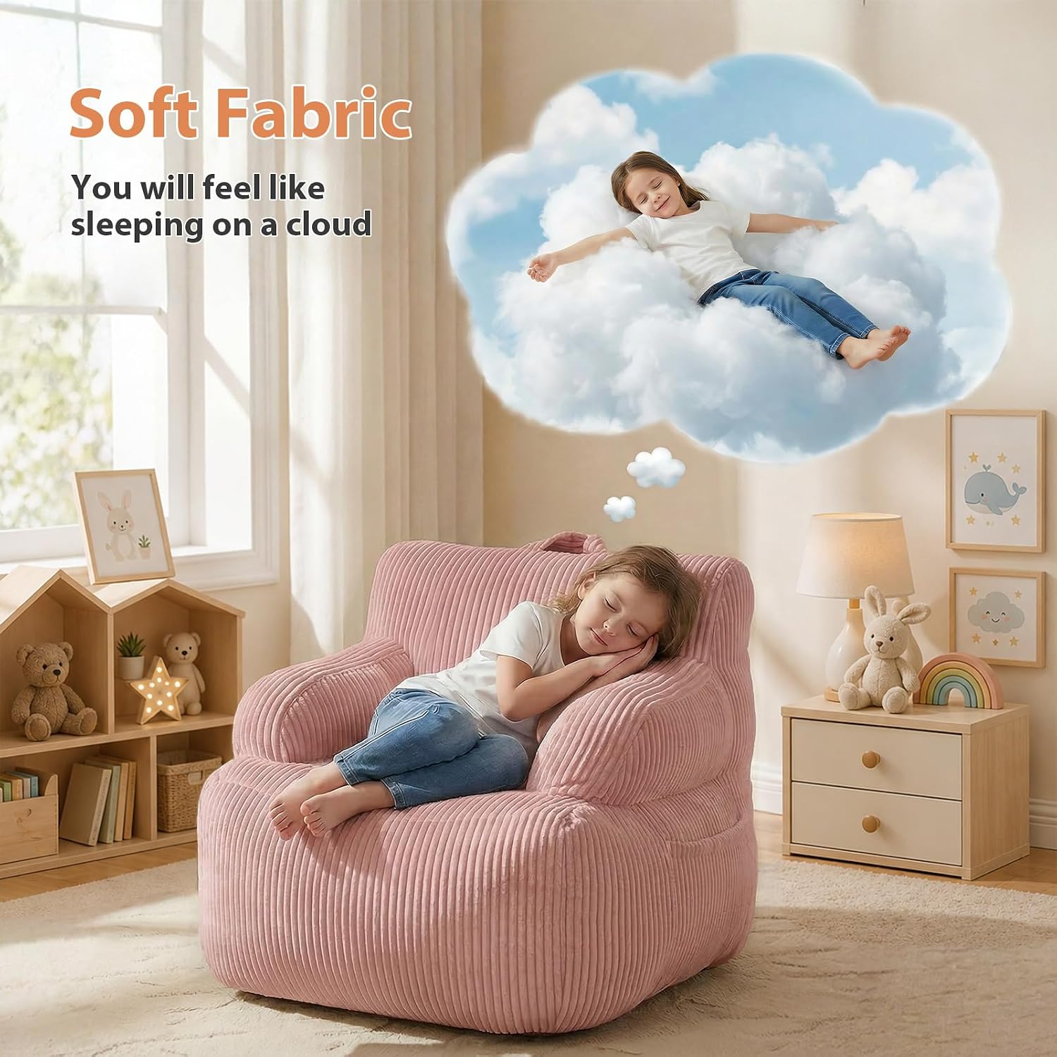 Pink Kids Armrest Bean Bag Chair