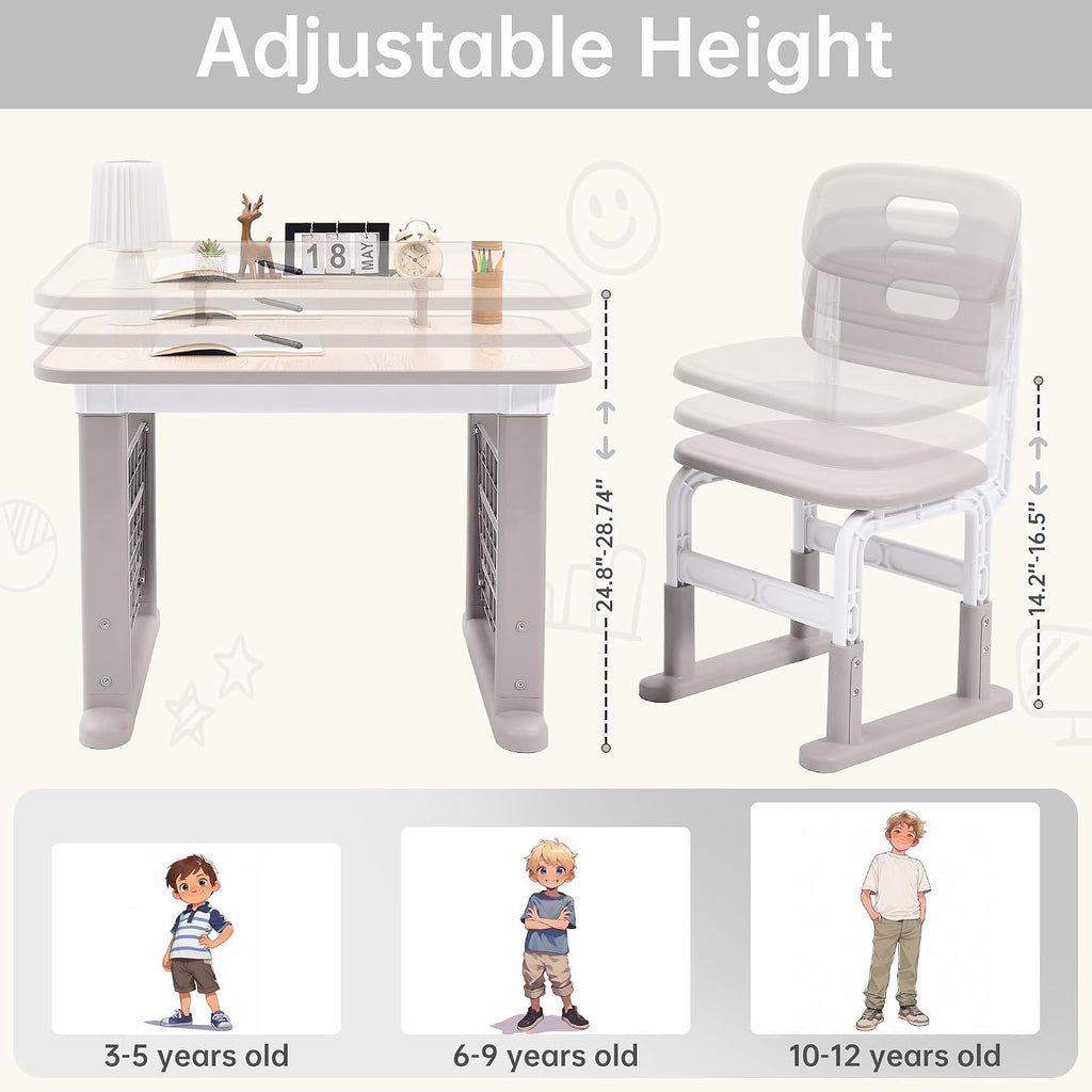 Grey Adjustable Kids Desk Chair Art Table Set