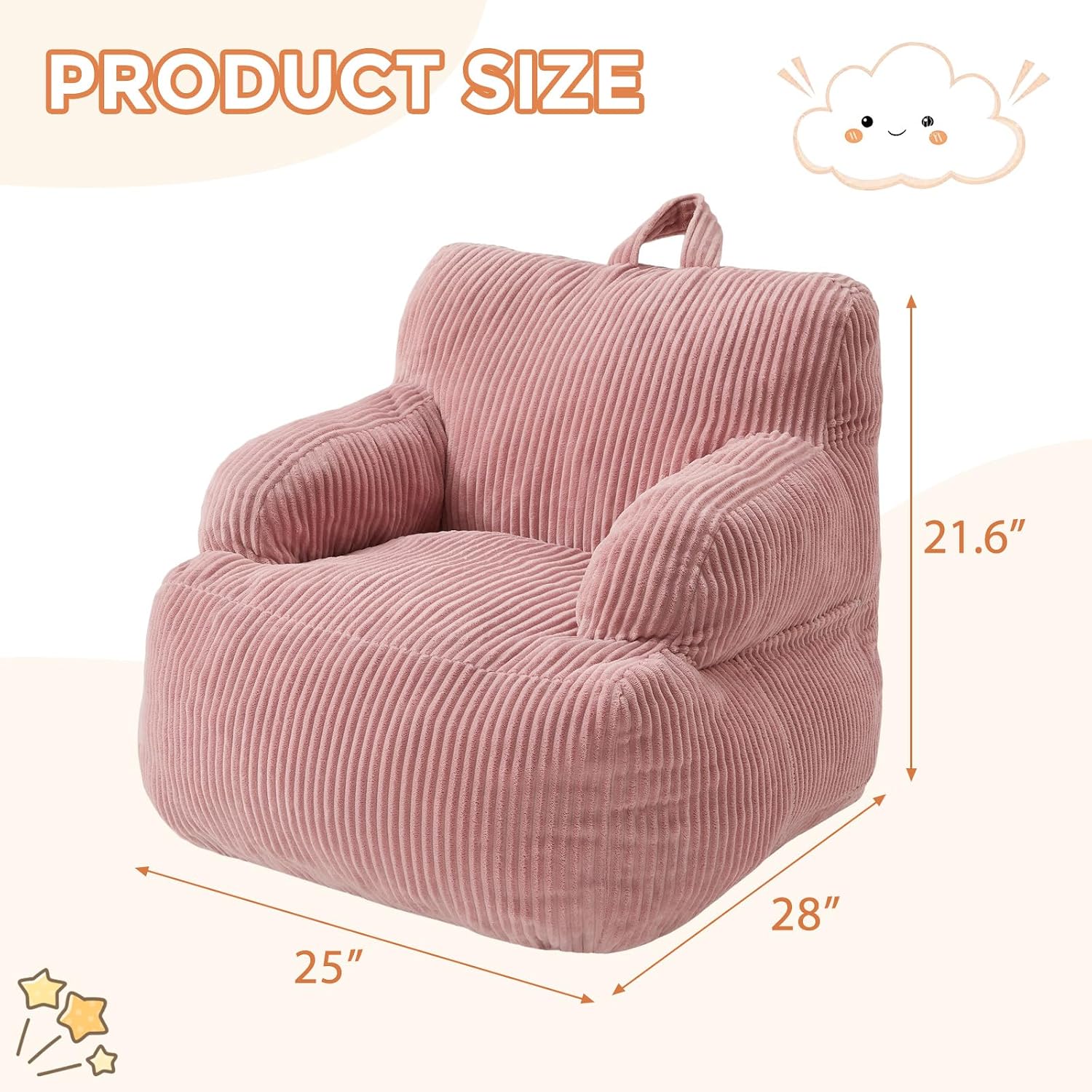 Pink Kids Armrest Bean Bag Chair