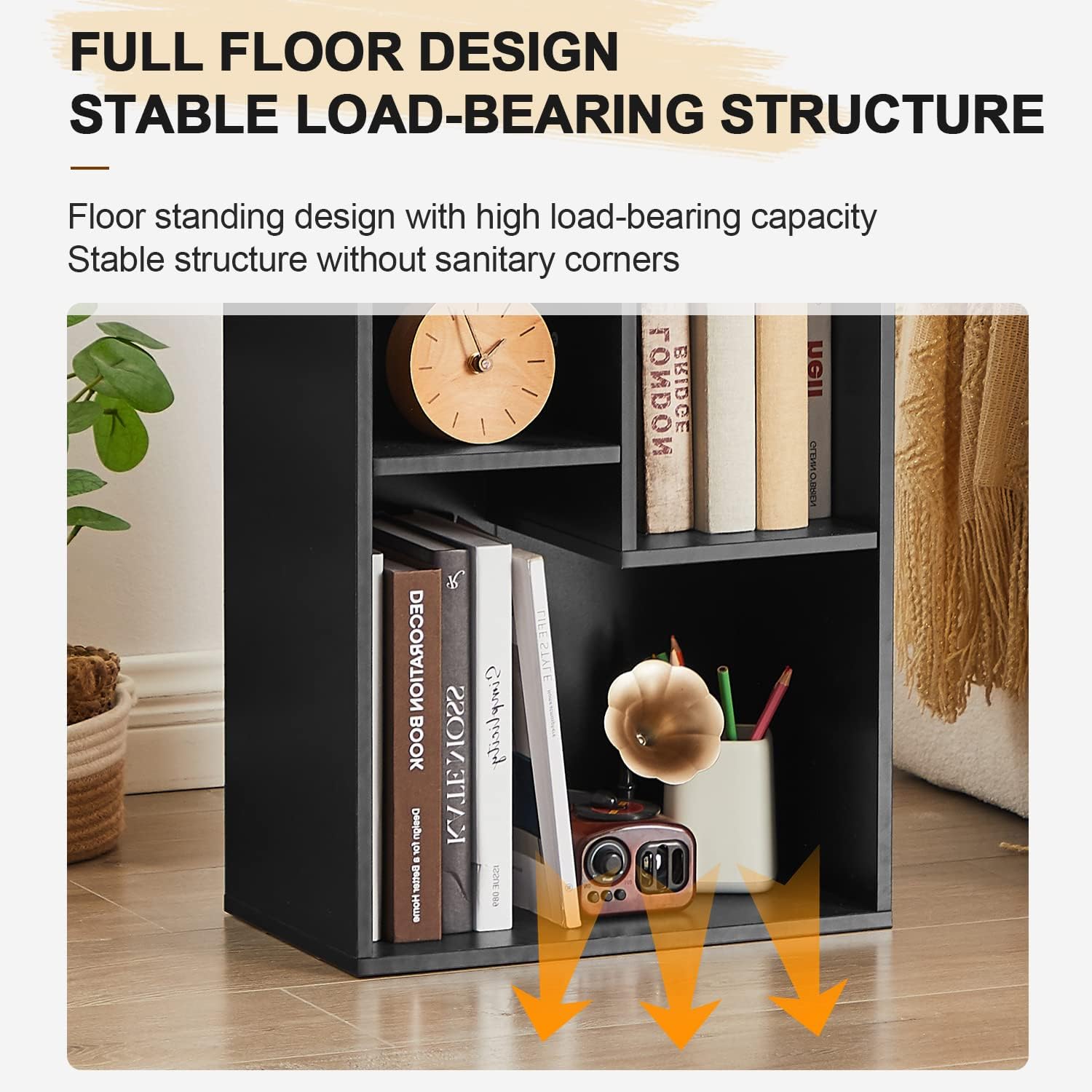 4 Cube Black 3-Tier Small Bookcase