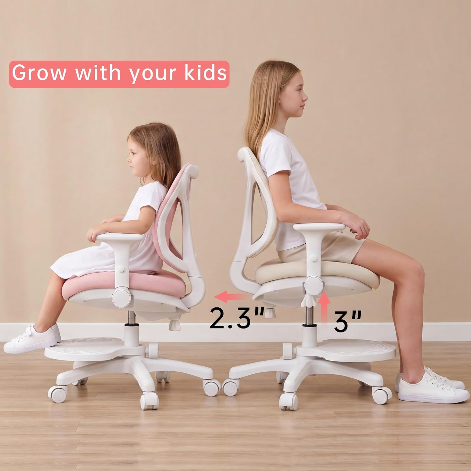 Pink Ergonomic Adjustable Kids Mesh Desk Chair
