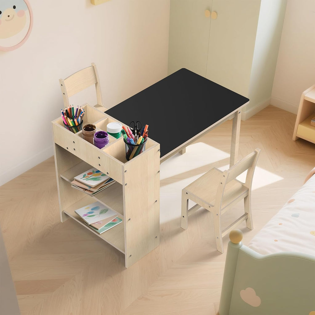 Beech Wood Kids Art Table Chair Set With Storage