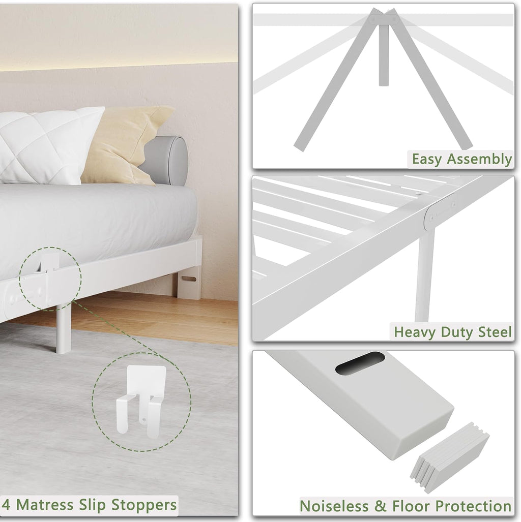 White Low Twin Metal Bed Frame