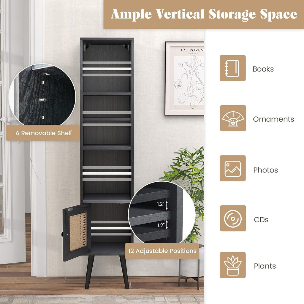 4-Cube Black Slim Storage Bookcase With Door
