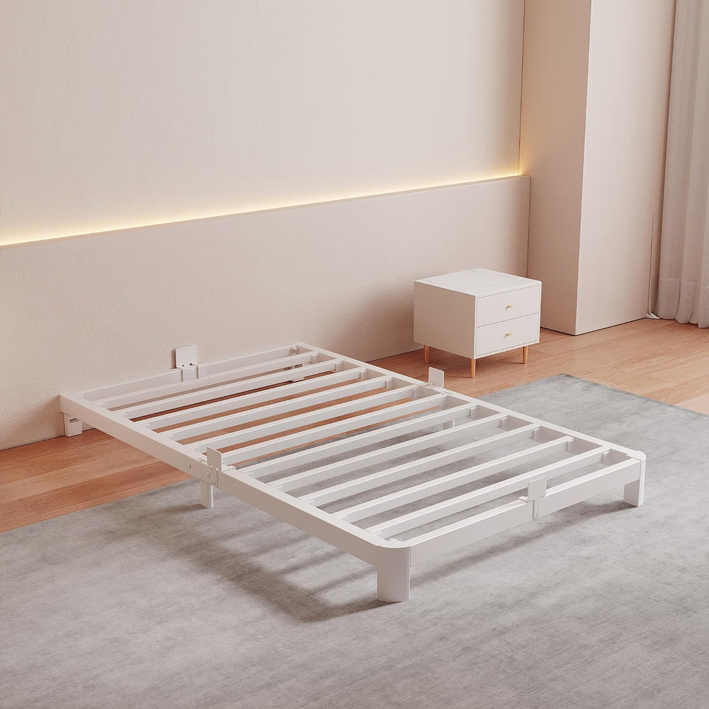 White Low Twin Metal Bed Frame
