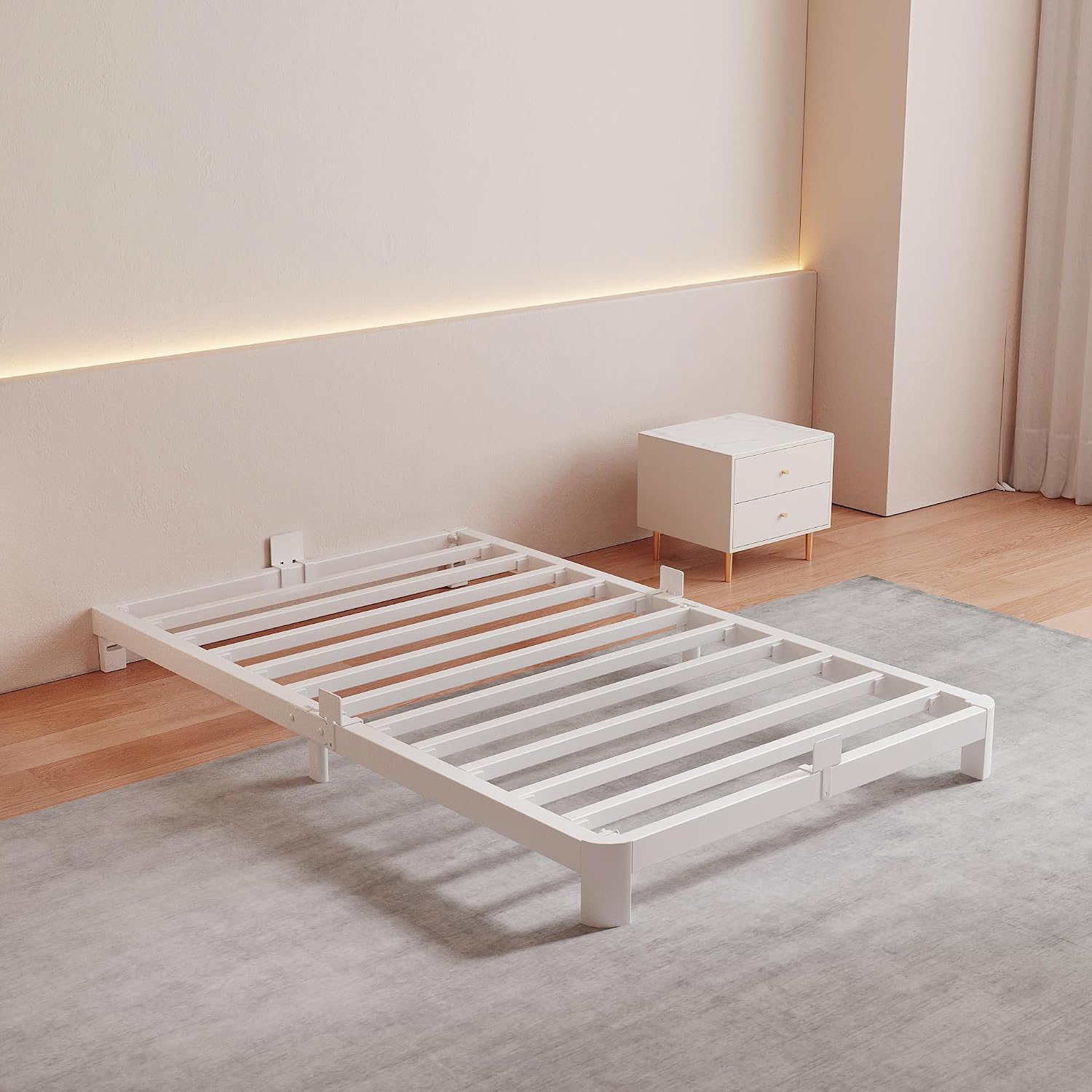 White Low Twin Metal Bed Frame