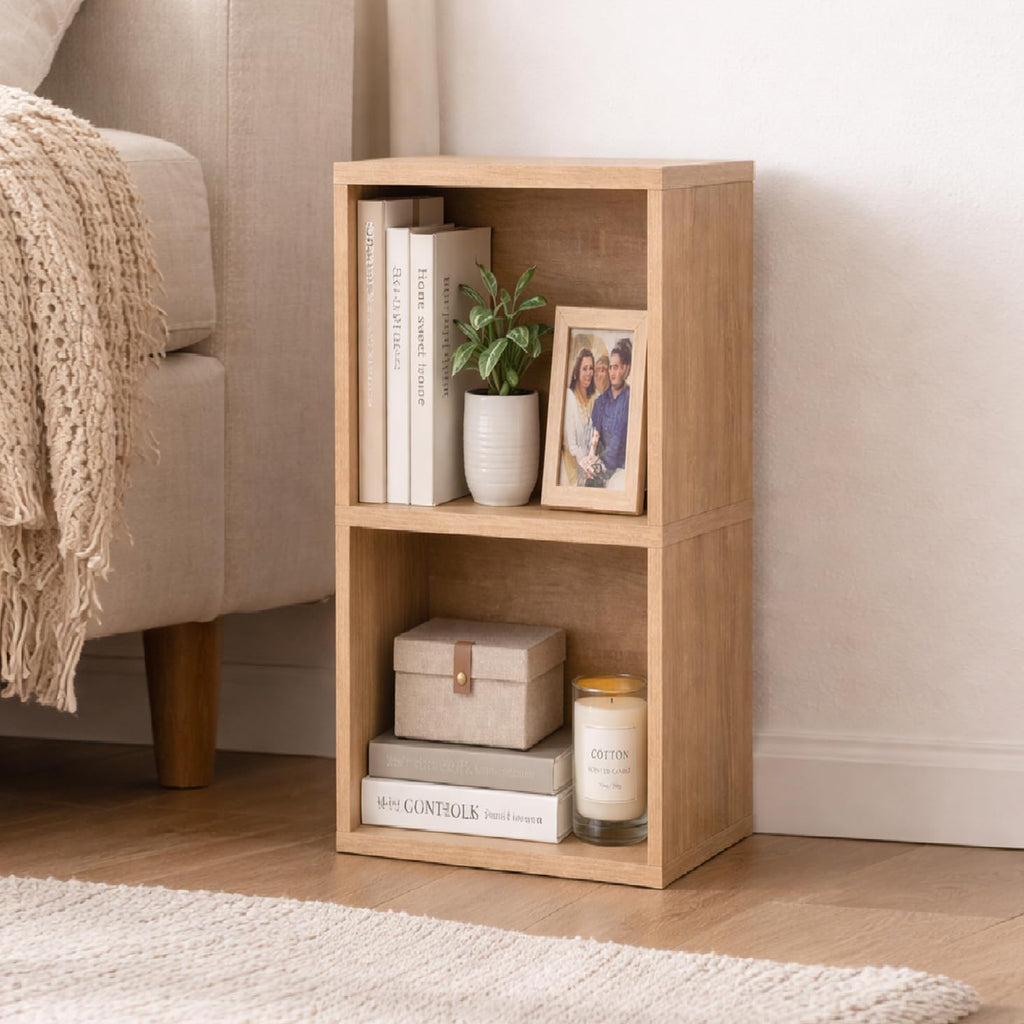 2-Cube Oak Wooden Storage Bookshelf