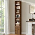 7-Tier Walnut Slim Bookcase With Door