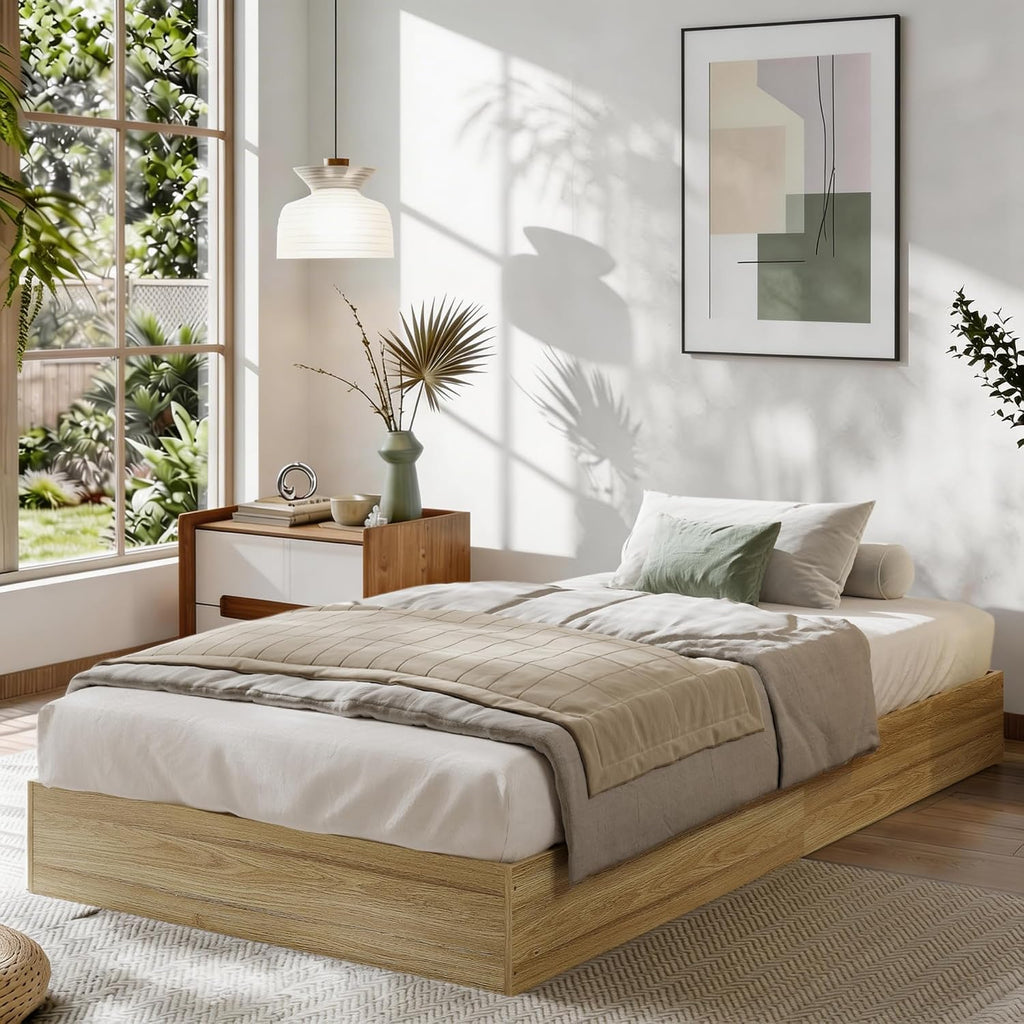 Golden Tan Twin Solid Wood Platform Bed Frame