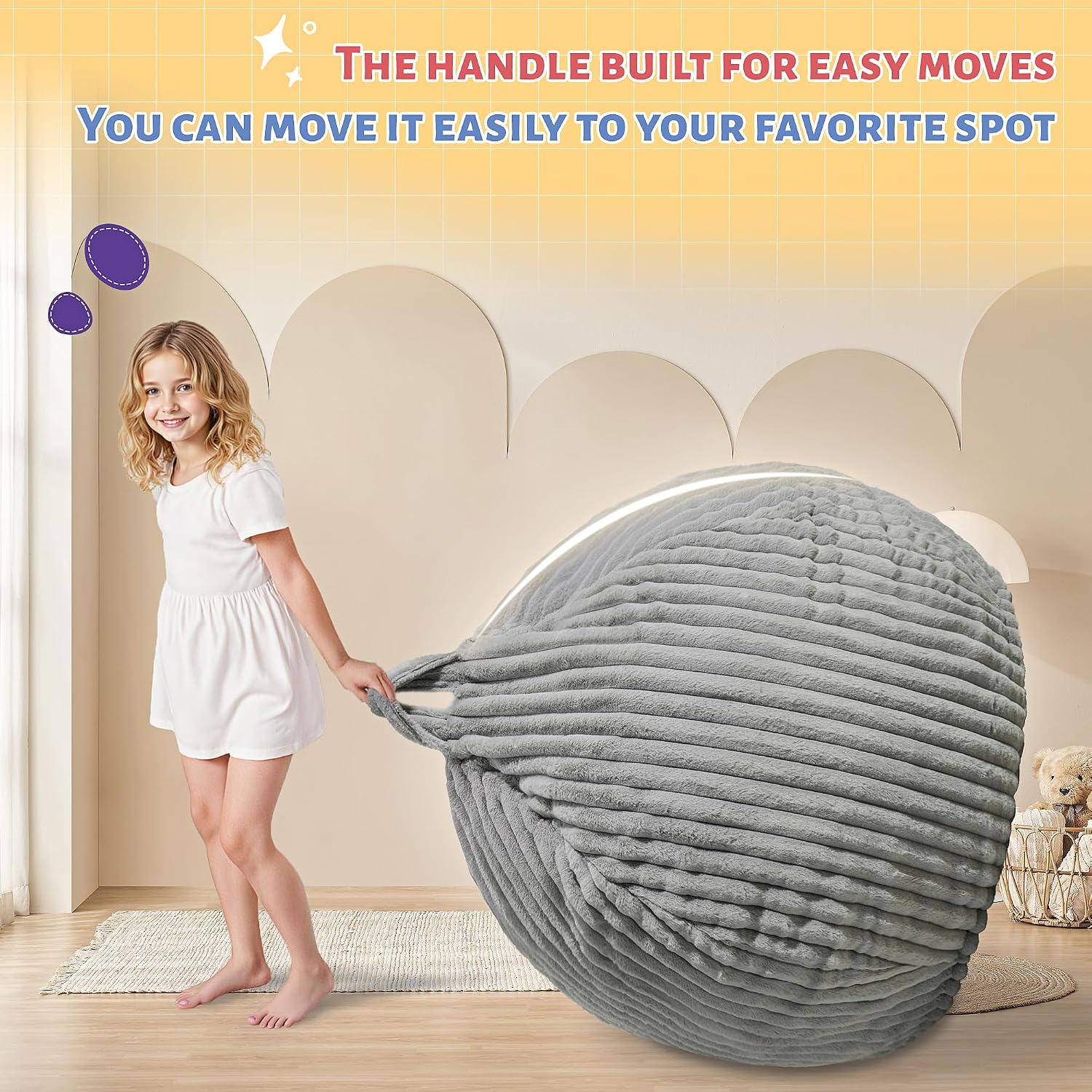 Stripe Plush Memory Foam Small Bean Bag Chair